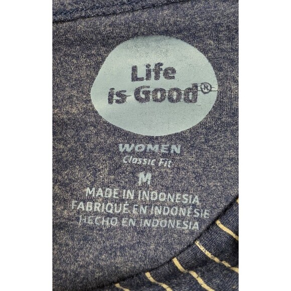 Women's LIFE IS GOOD Hooded Short Sleeve Blue/White Striped Long Maxi Dress M - Picture 12 of 12